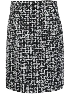 Chanel Monochrome Tweed Sequin Embellished Skirt L Chanel