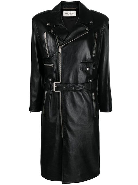 Saint Laurent belted leather biker coat