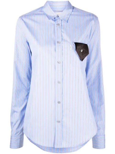 contrast-pocket striped shirt