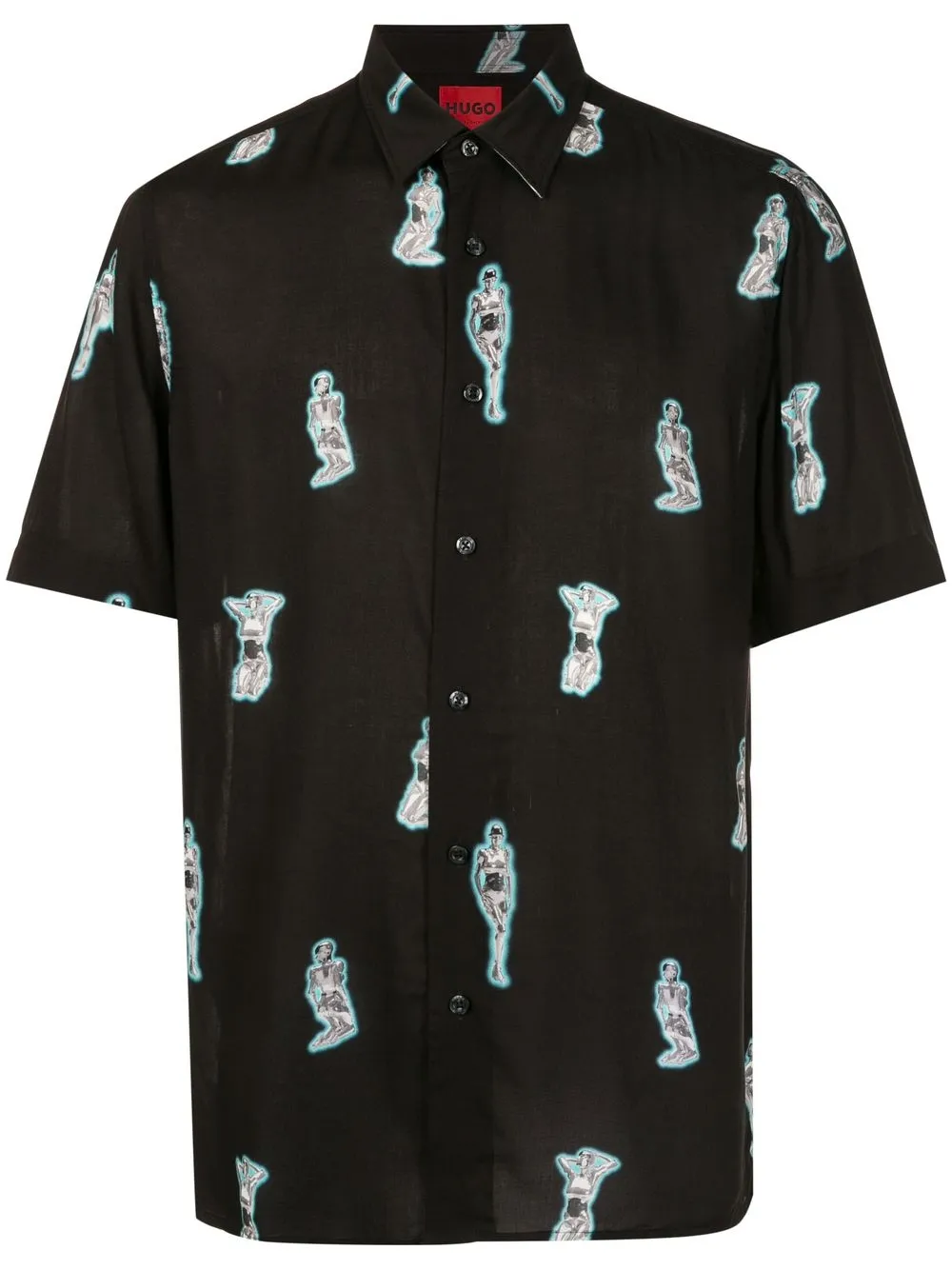 HUGO Camisa mangas curtas com estampa | Preto | Image 1