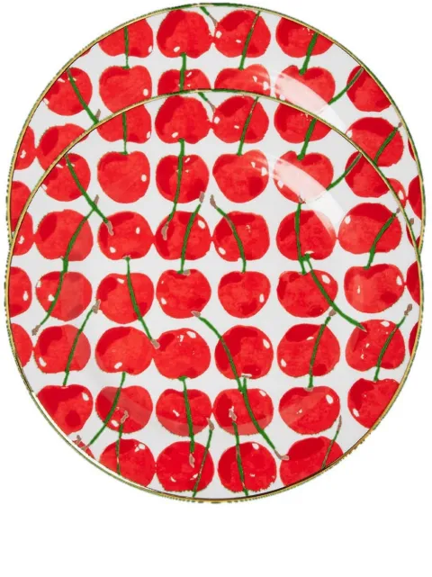La DoubleJ Cherries Avorio-print dessert plates (set of 2)