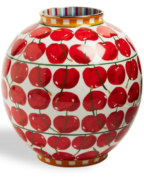 La DoubleJ Bubble Cherries Avorio-print vase