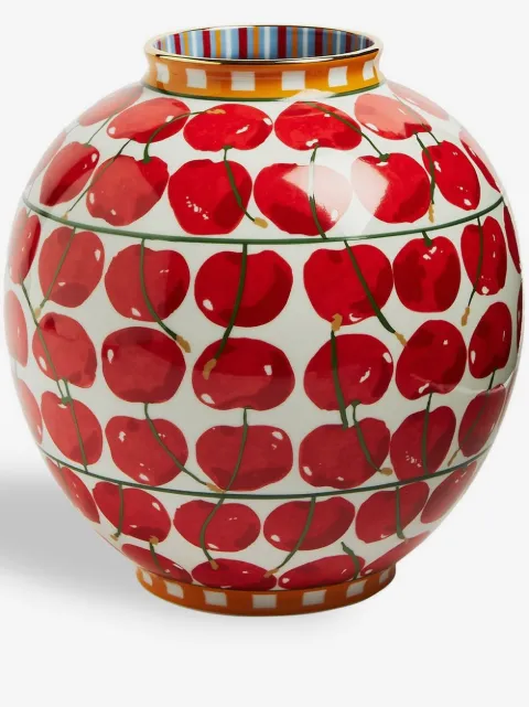 La DoubleJ Bubble Cherries Avorio-print vase