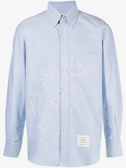 Thom Browne floral-embroidered long-sleeve shirt
