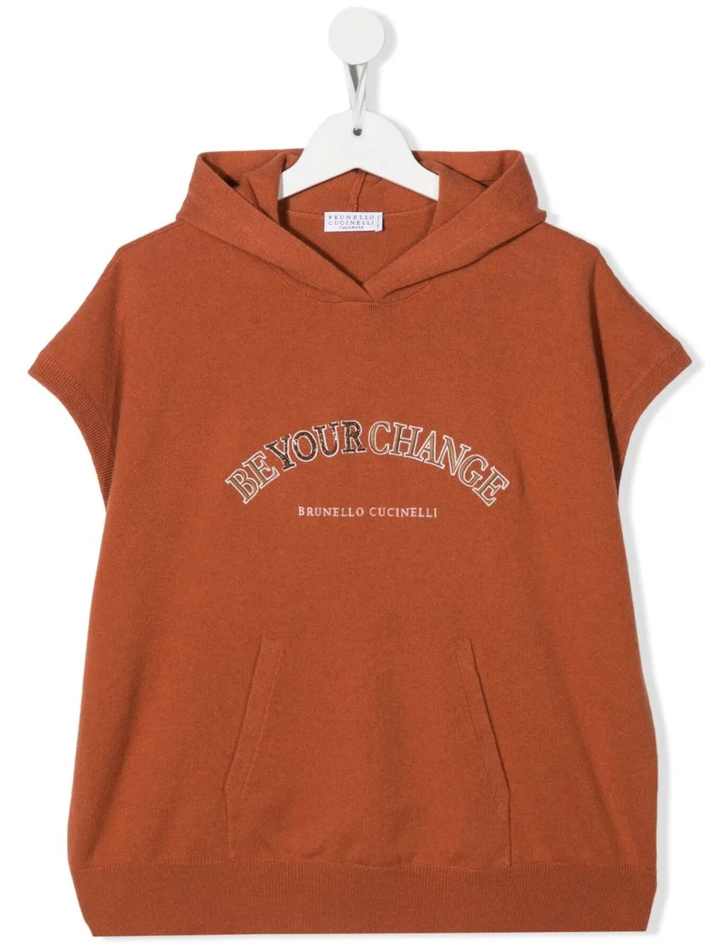 

Brunello Cucinelli Kids TEEN cap-sleeve knitted hoodie - Orange