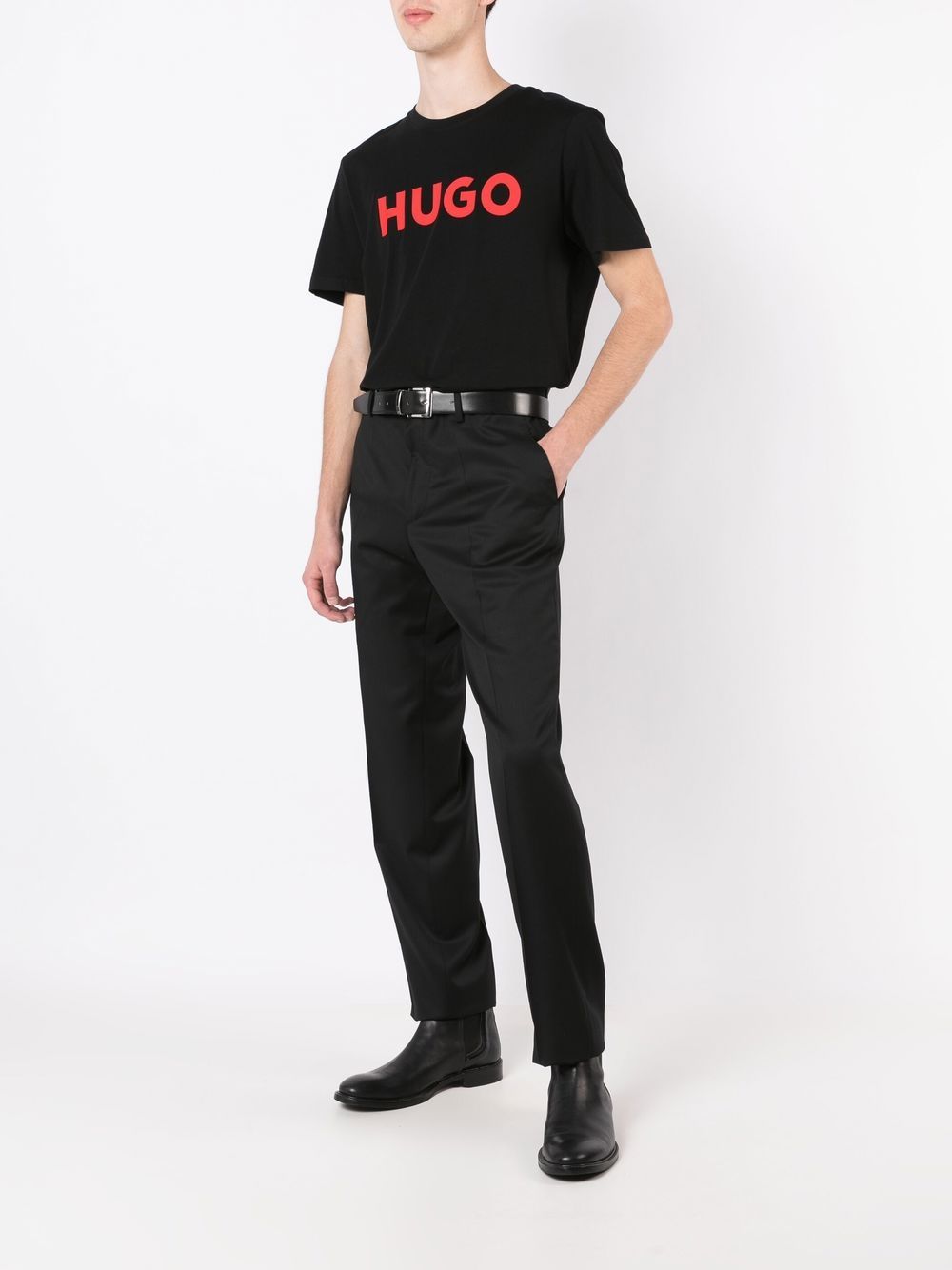 HUGO T-shirt met logoprint - Zwart