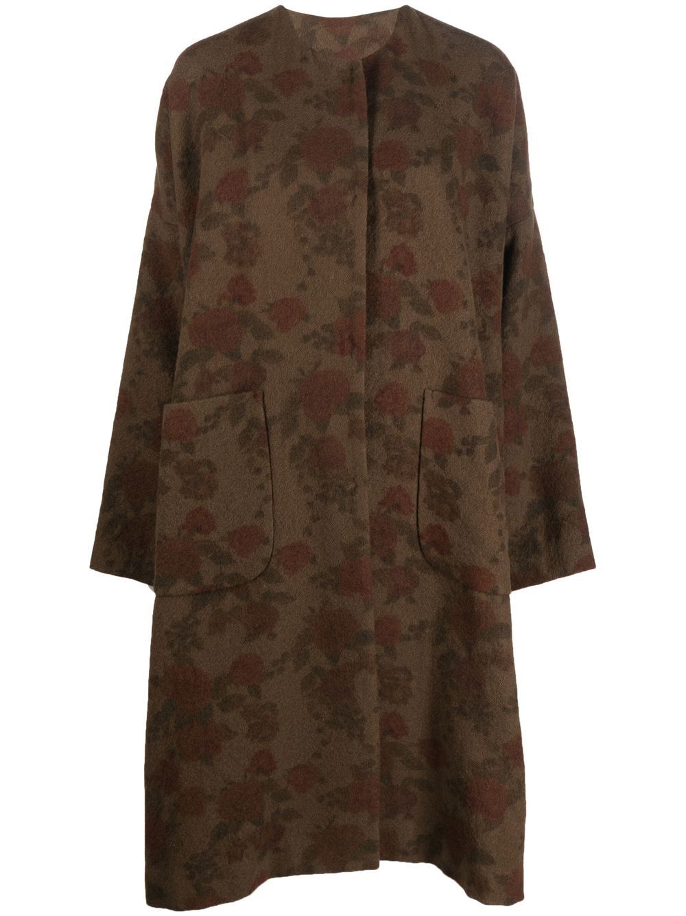 

Uma Wang rose-print concealed coat - Brown