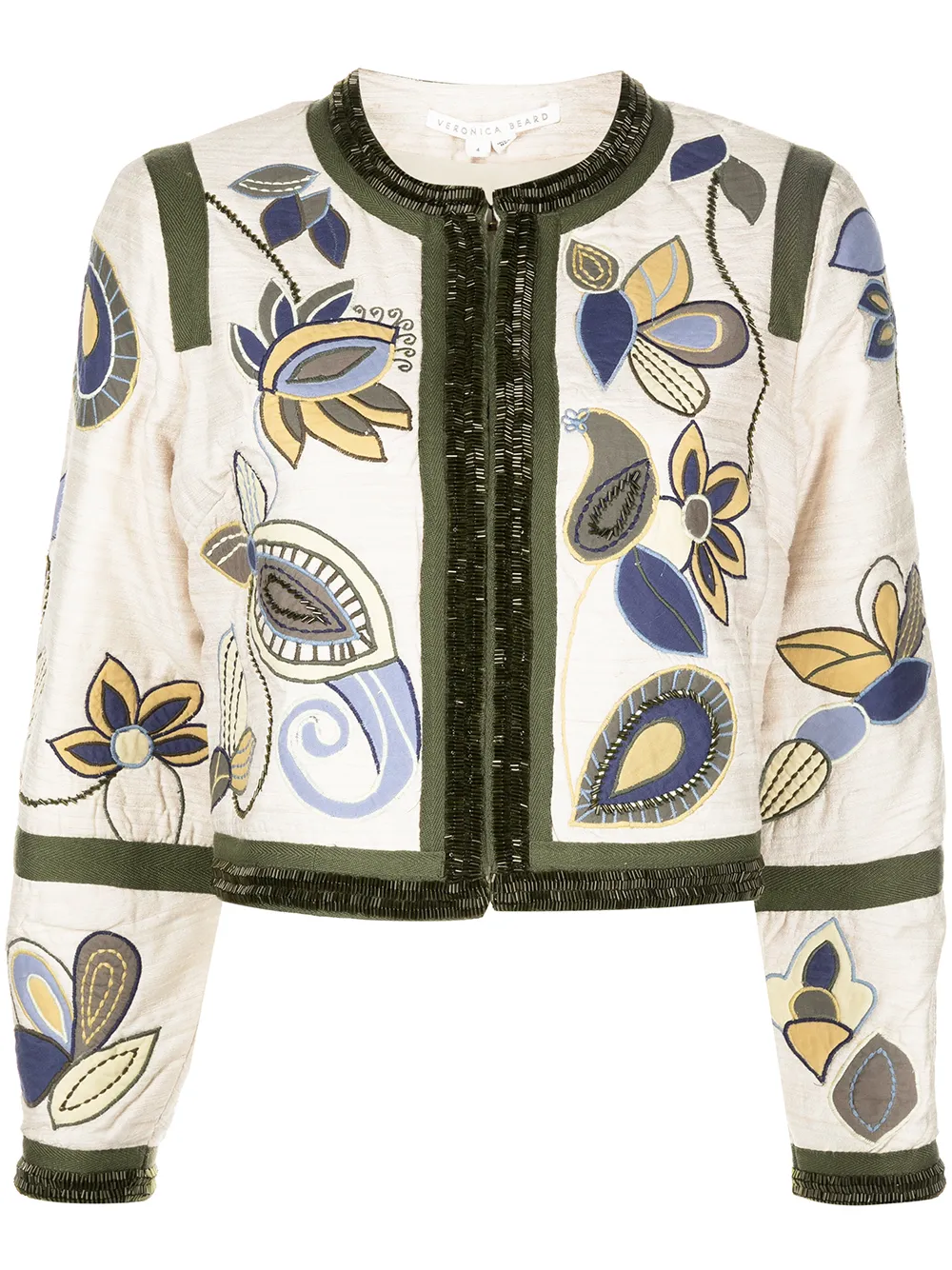 

Veronica Beard floral appliqué beaded silk jacket - Neutrals