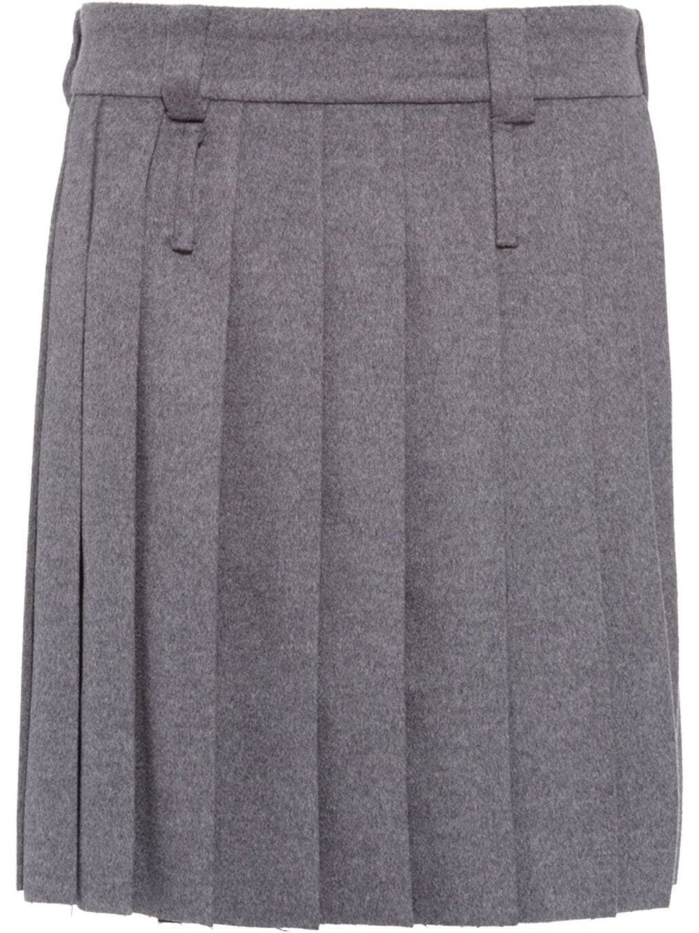 Shop Miu Miu Pleated Wool-velour Skirt In Grey