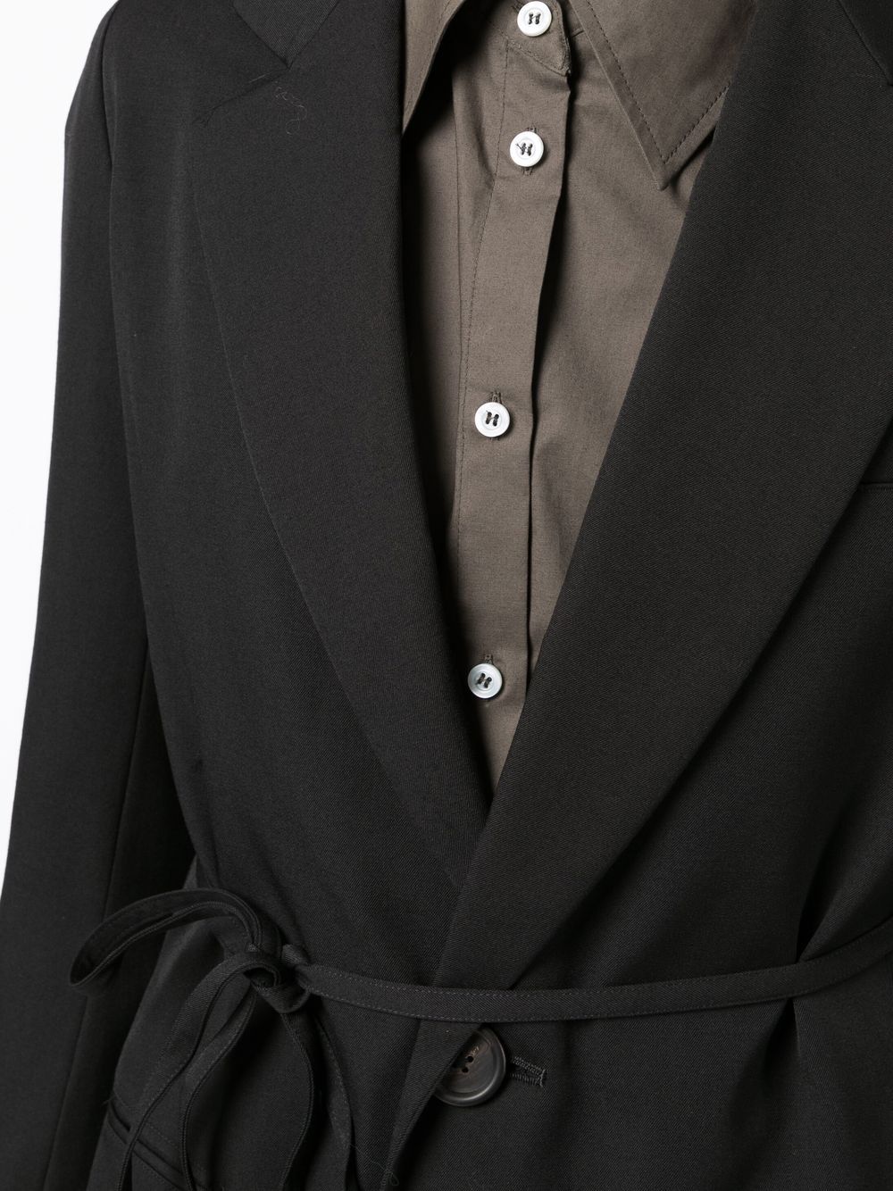 Shop Yohji Yamamoto Wool Tie-waist Blazer In Black