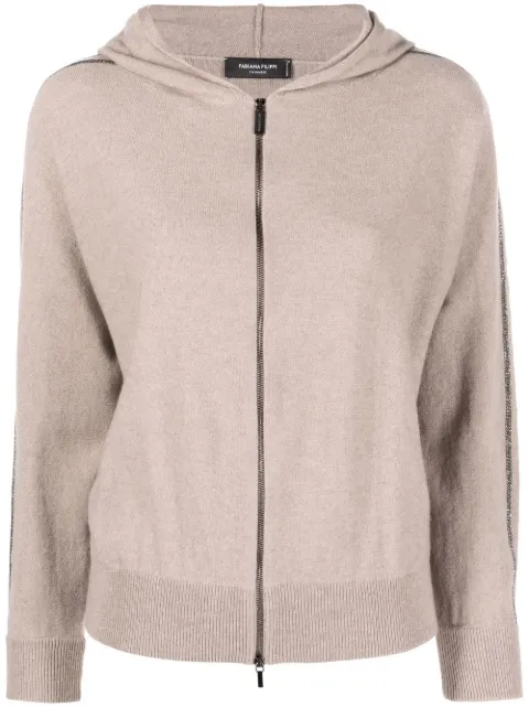 Monili-chain knitted zipped hoodie
