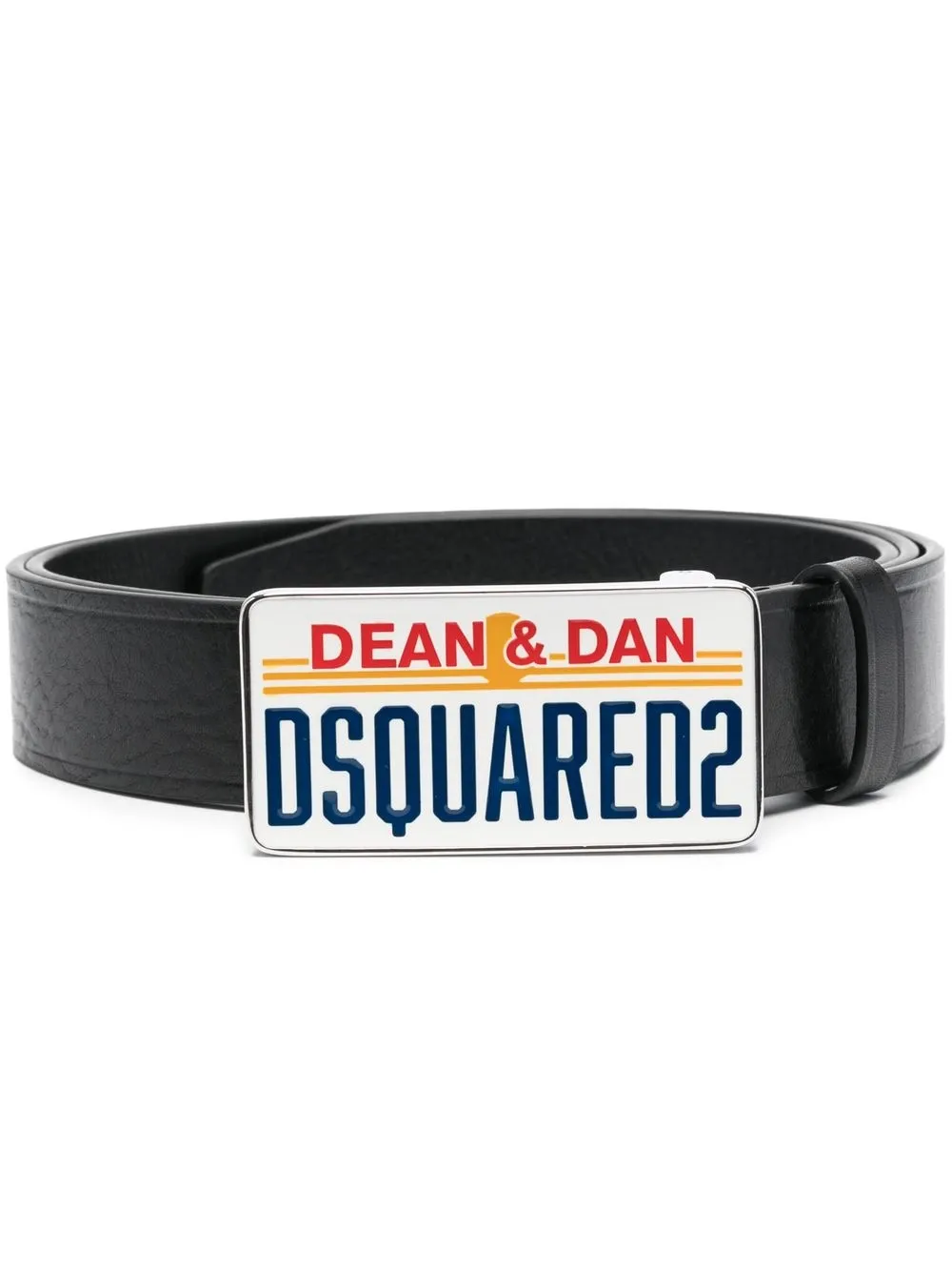 logo-plaque leather belt