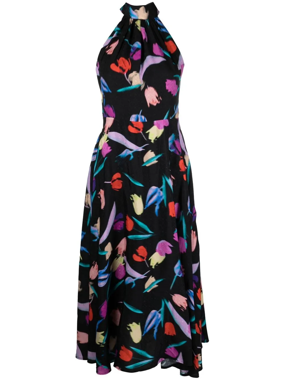 

ROTATE vestido midi con estampado floral y cuello halter - Negro