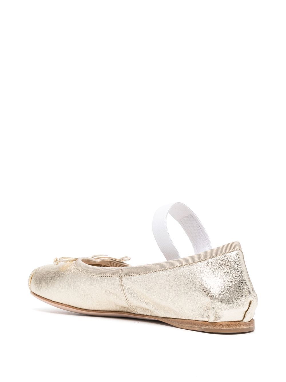 Miu logo-print silk ballerina shoes Gold