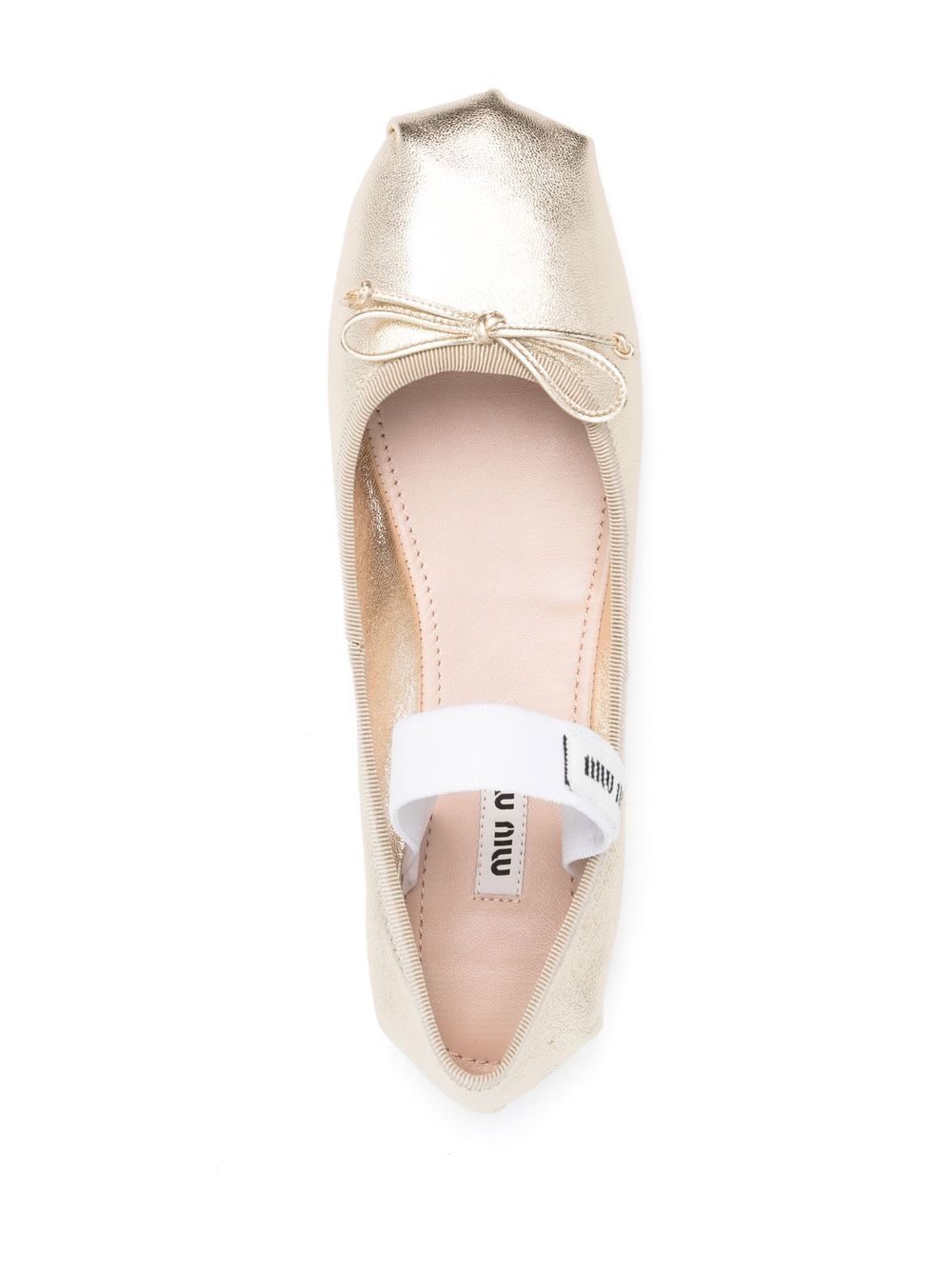 Miu logo-print silk ballerina shoes Gold