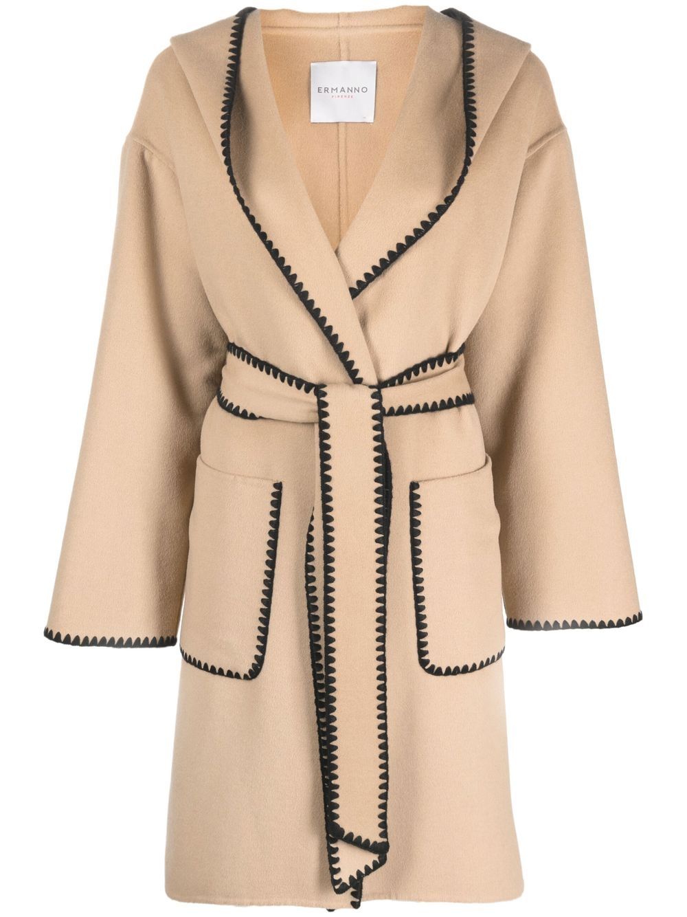 

ERMANNO FIRENZE scallop-detail belted coat - Neutrals