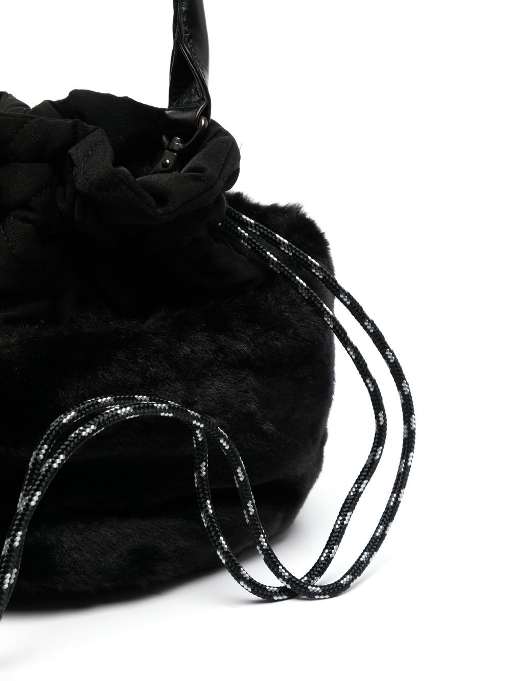 Shop Y's Faux-fur Drawstring Bucket Bag In Black