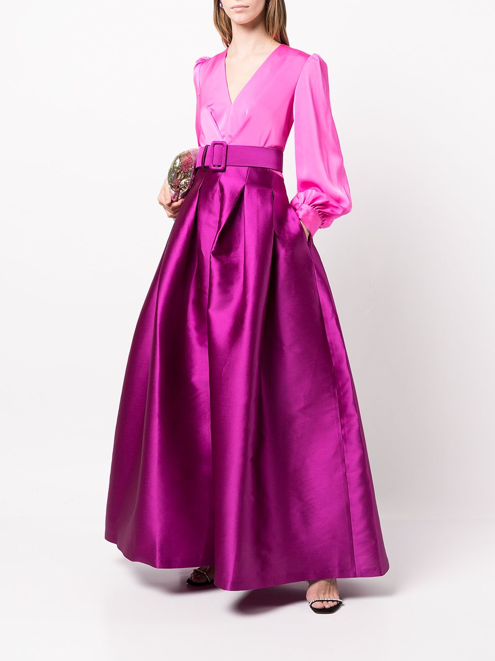Sachin & Babi Zoe Belted Satin Gown In Pink | ModeSens