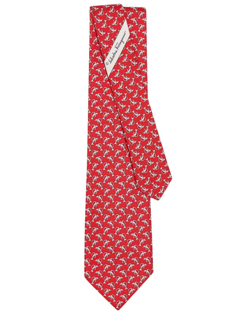 Ferragamo Dolphin-print Silk Tie In Red