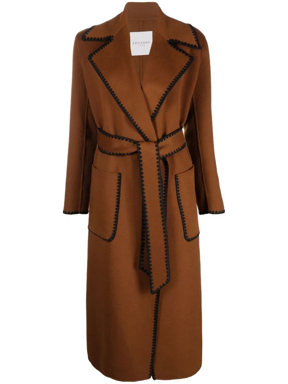 

ERMANNO FIRENZE scallop-edge belted coat - Brown