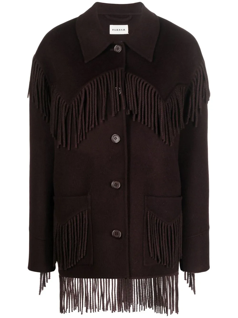 

P.A.R.O.S.H. frayed-trim wool oversized coat - Black