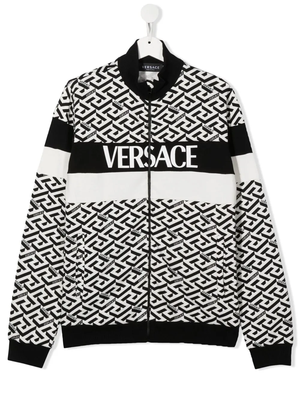 

Versace Kids La Greca-print logo zipped jacket - White