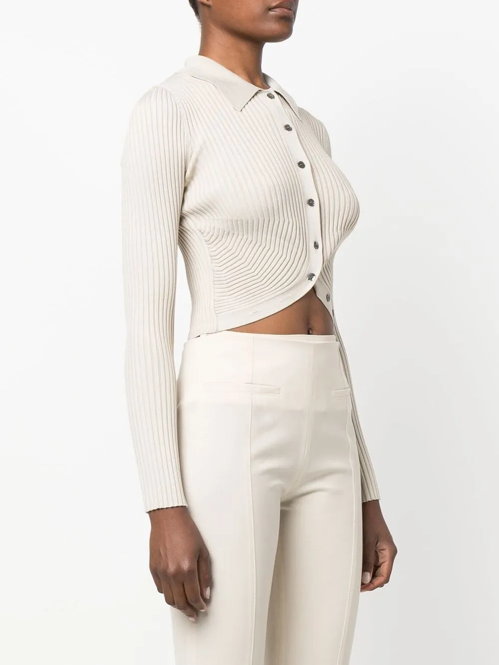 SIMKHAI Button-up Ribbed Knitted Top in Neutrals, view 3