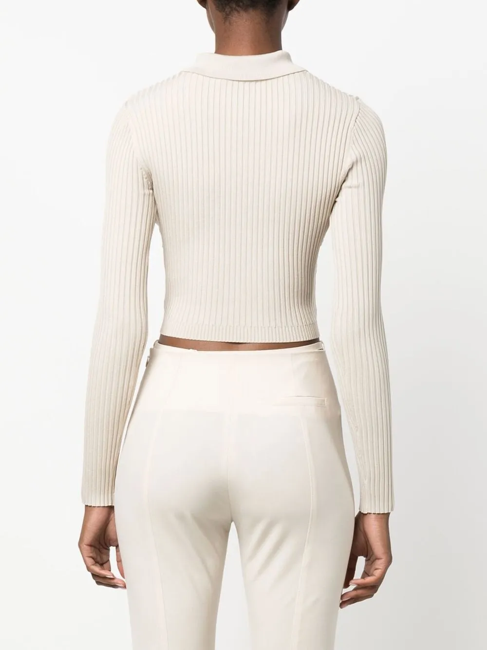 SIMKHAI Button-up Ribbed Knitted Top in Neutrals, view 4