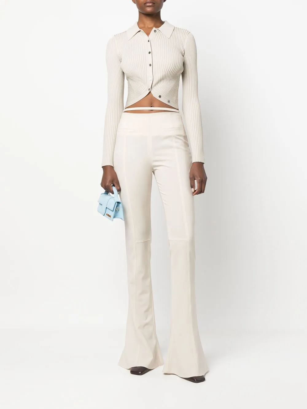 SIMKHAI Button-up Ribbed Knitted Top in Neutrals, view 2