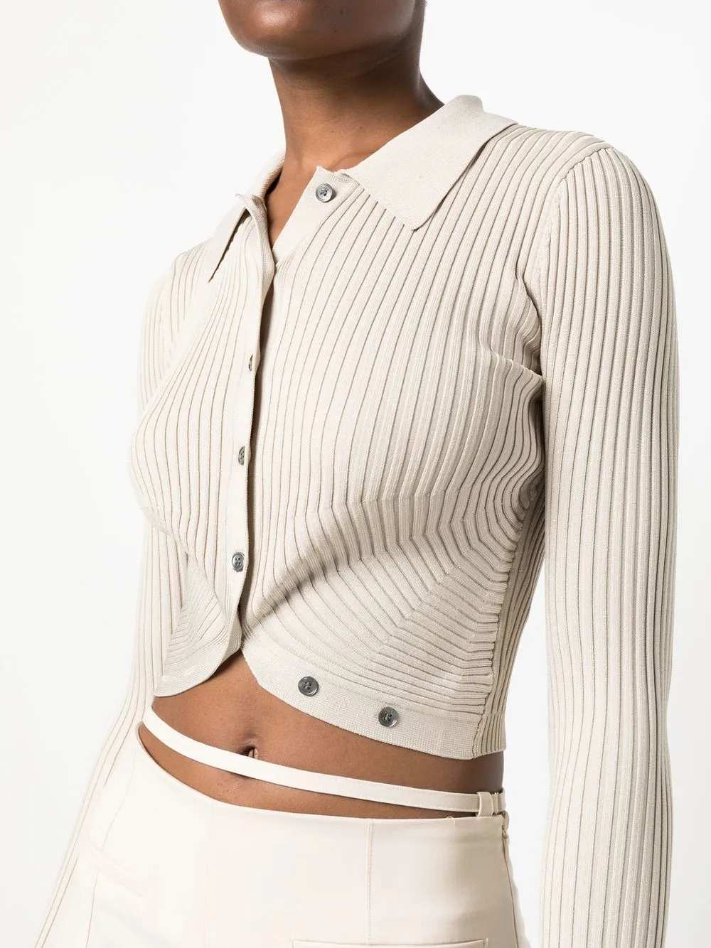 SIMKHAI Button-up Ribbed Knitted Top in Neutrals, view 5
