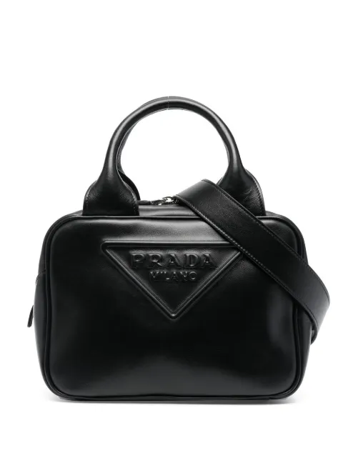 Prada logo-embossed leather tote bag