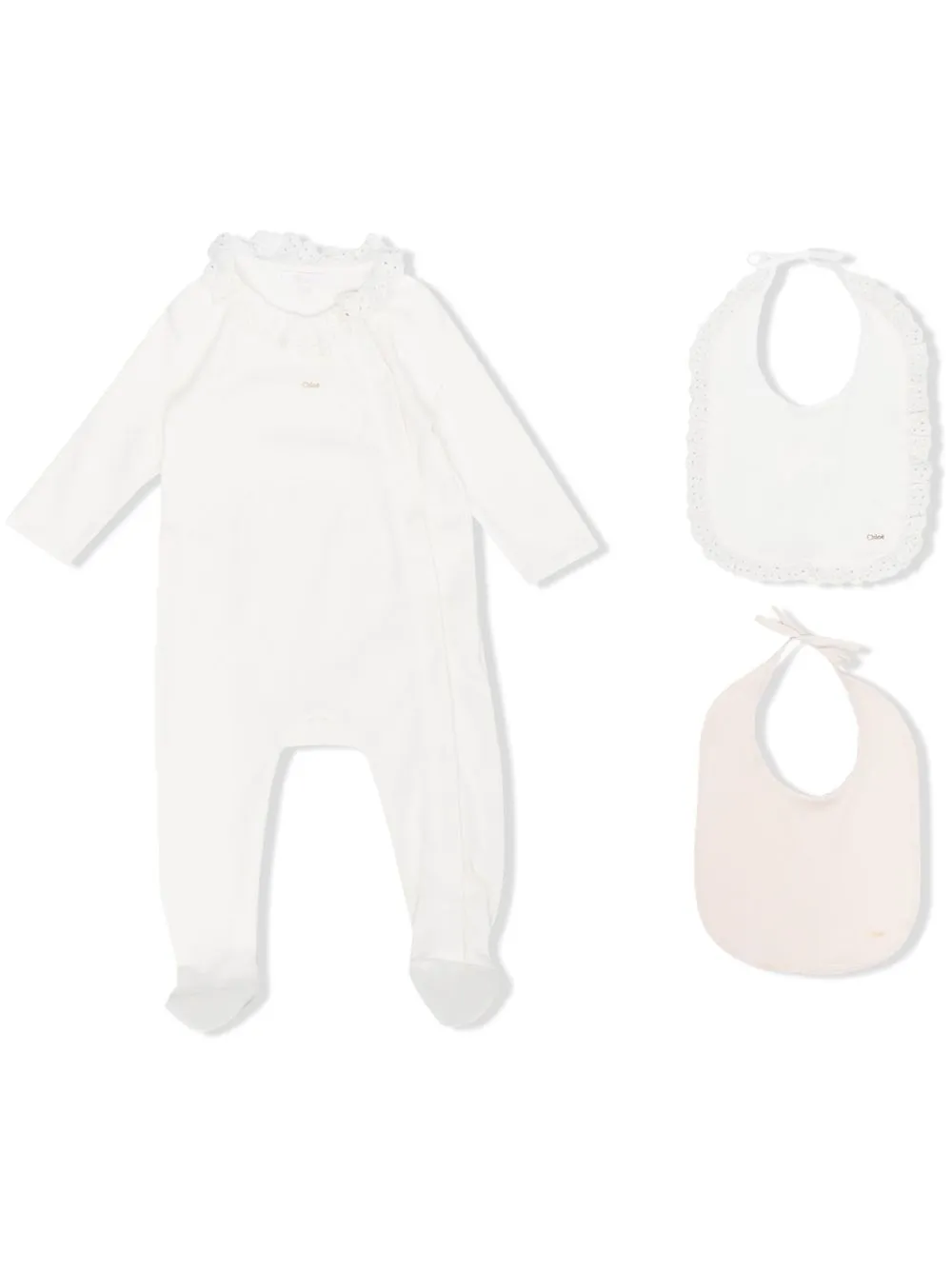 

Chloé Kids frill-trim logo-embroidered romper - White