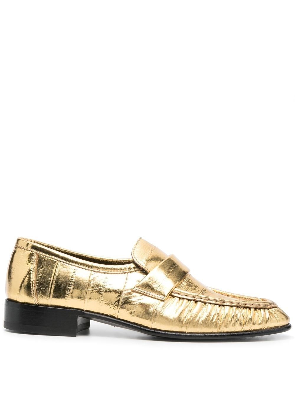 Gathered Metallic Eel Leather Loafers In Gold