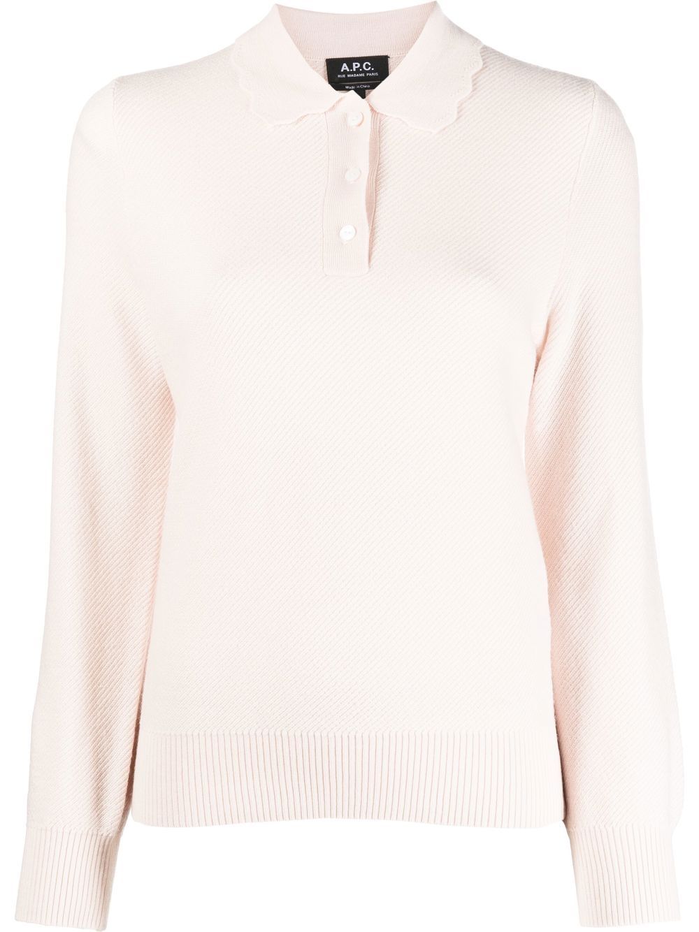 A.p.c. Long-sleeved Knitted Polo Shirt In Pink