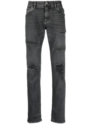Dolce & Gabbana Calça Jeans Destroyed Com Placa De Logo | Preto