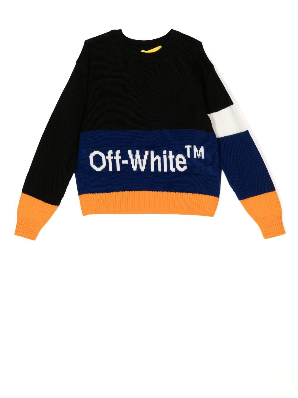 Shop Off-white Intarsia-knit Panelled Jumper In 黑色