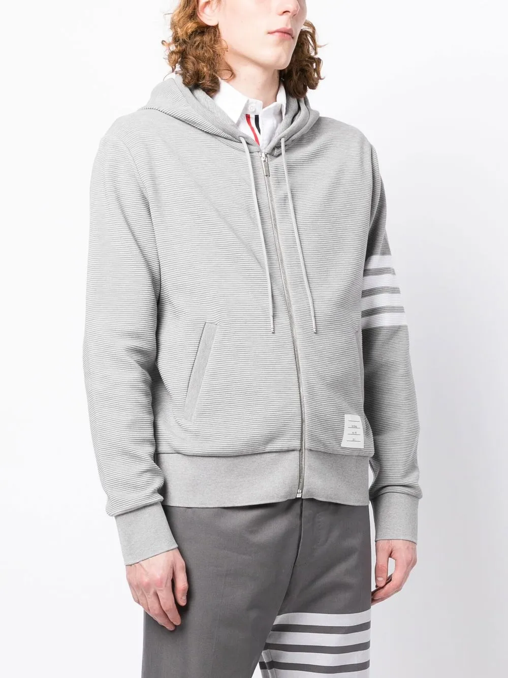 Thom Browne logo-patch zip-up Hoodie | Grey | FARFETCH
