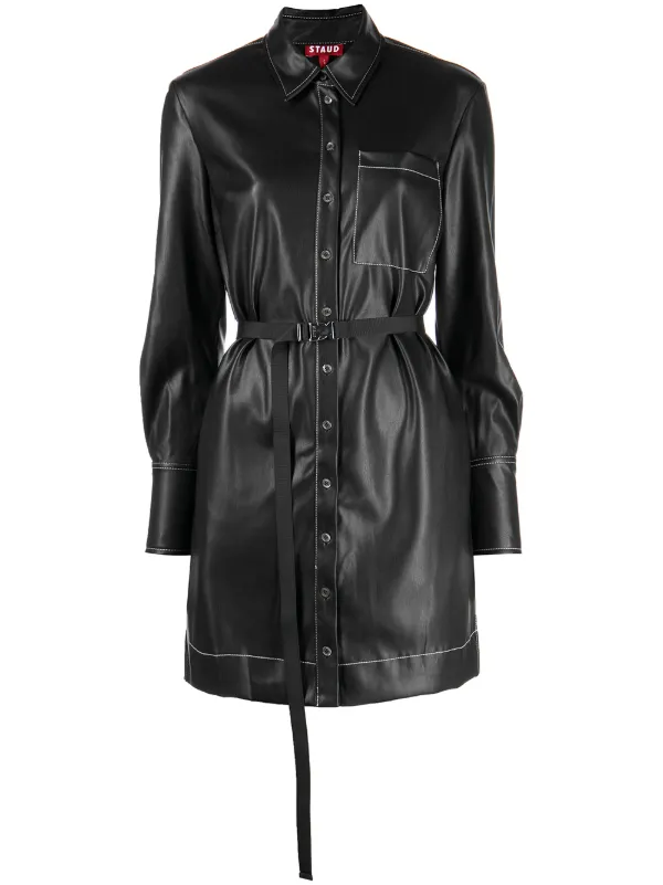 chinese dress ladies STAUD PHARE LEATHER DRESS TRUFFLE