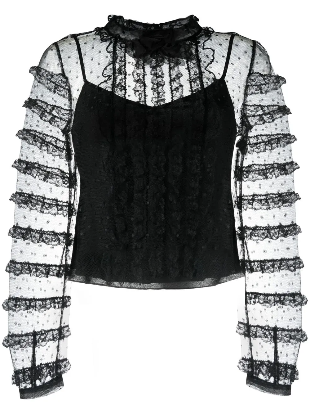 

RED Valentino blusa manga larga con volantes - Negro