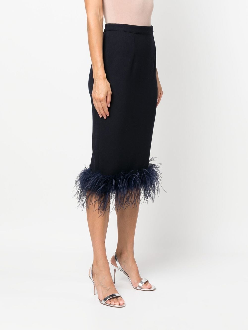 Shop Styland Feather-trim High-waisted Skirt In Black