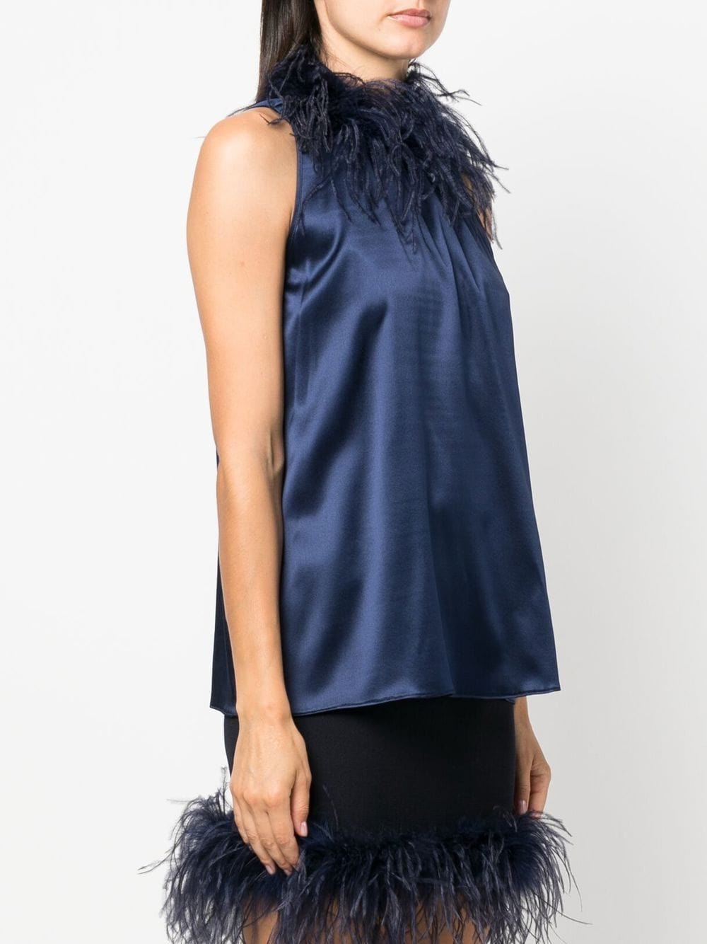 Shop Styland Feather-trim Sleeveless Blouse In Blue