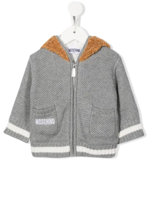 Moschino Kids teddy bear-hood knitted jacket 