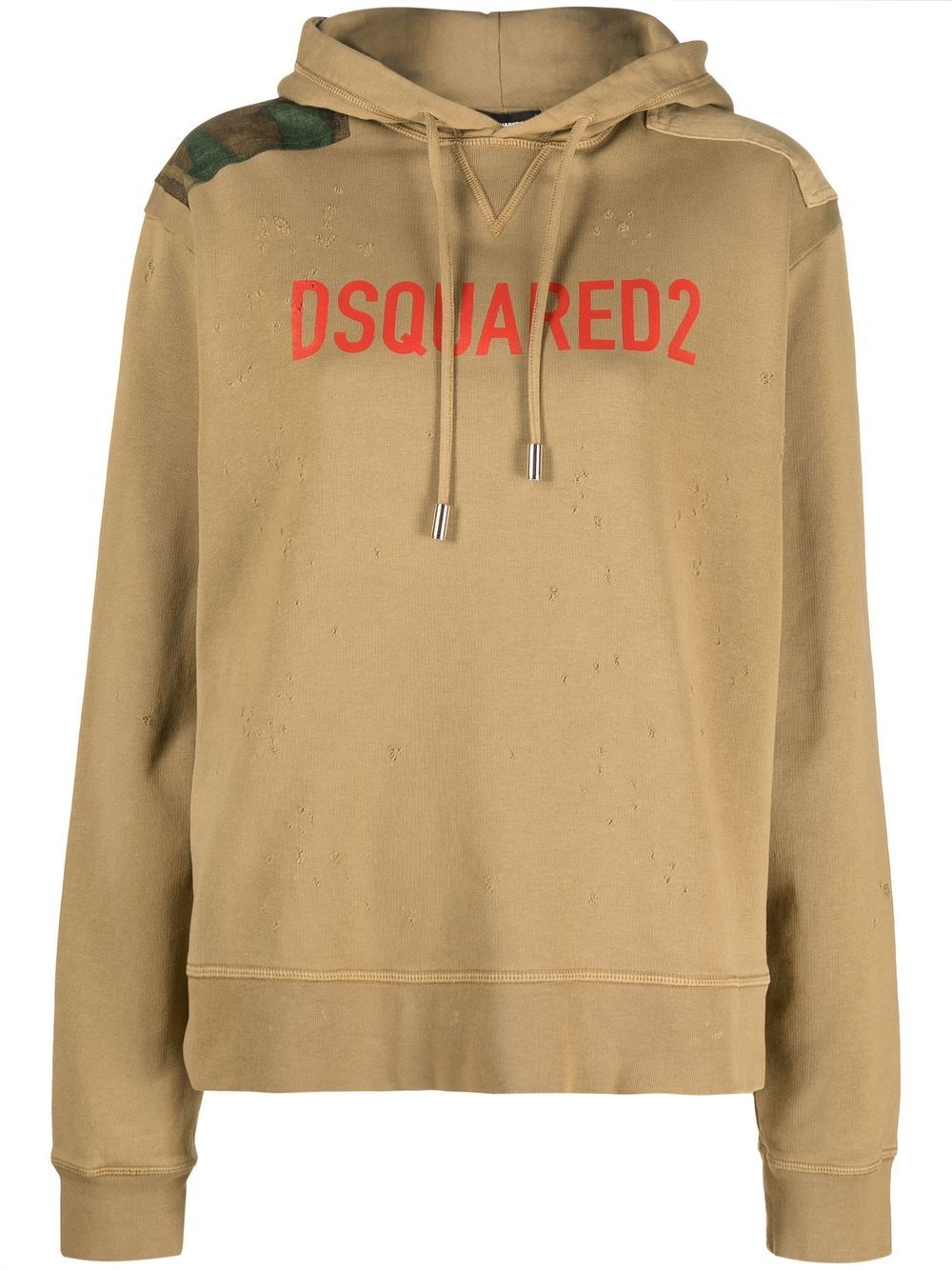 

Dsquared2 hoodie con efecto envejecido y logo estampado - Marrón