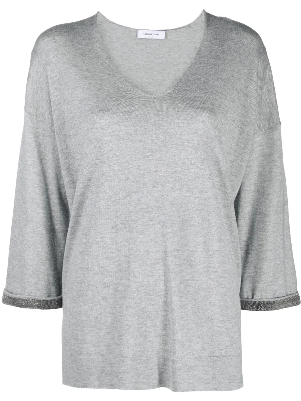 

Fabiana Filippi top tejido con cuello en V - Gris
