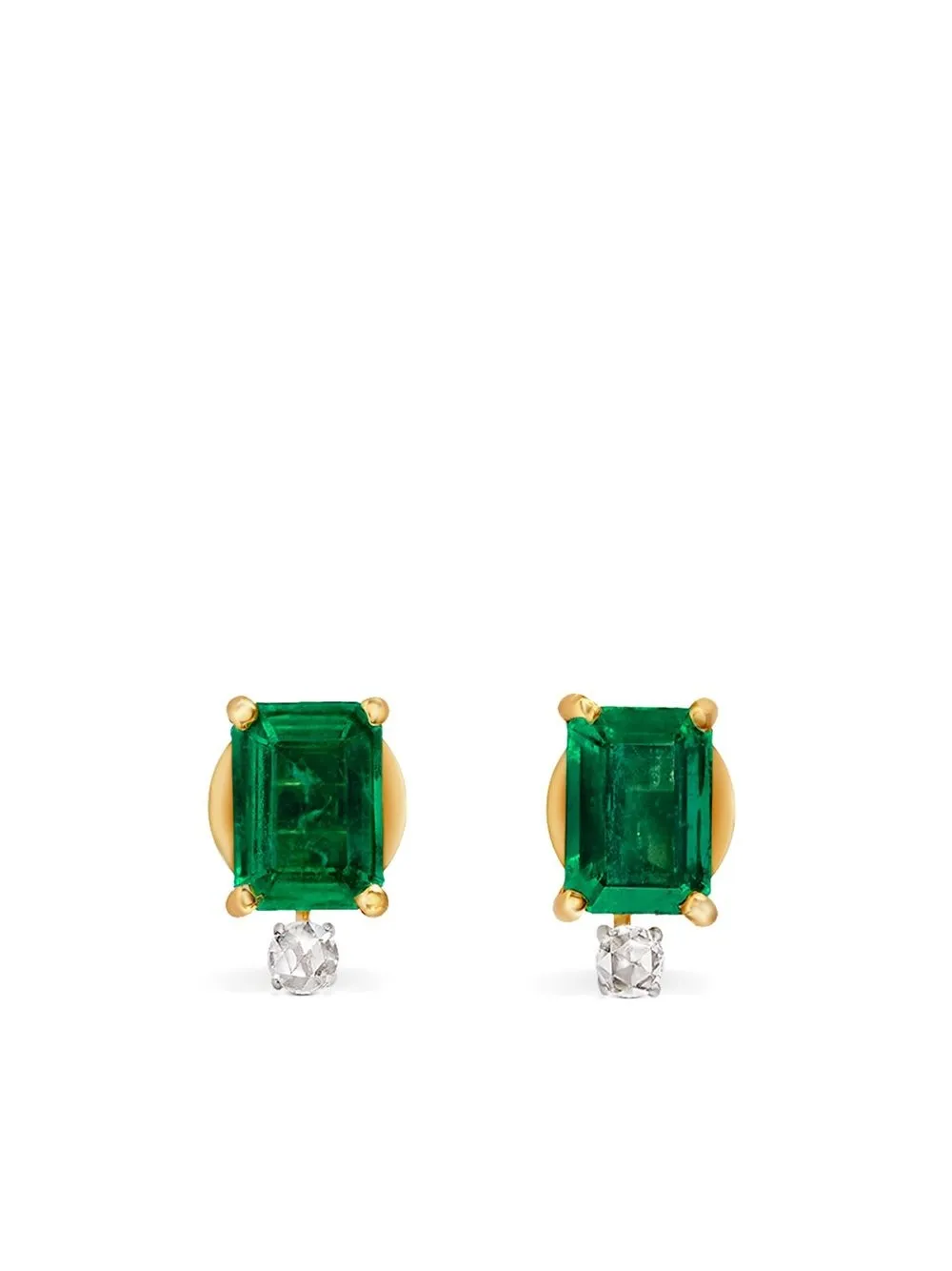 

House of Meraki 18kt yellow gold Kyem emerald and diamond stud earrings - Green