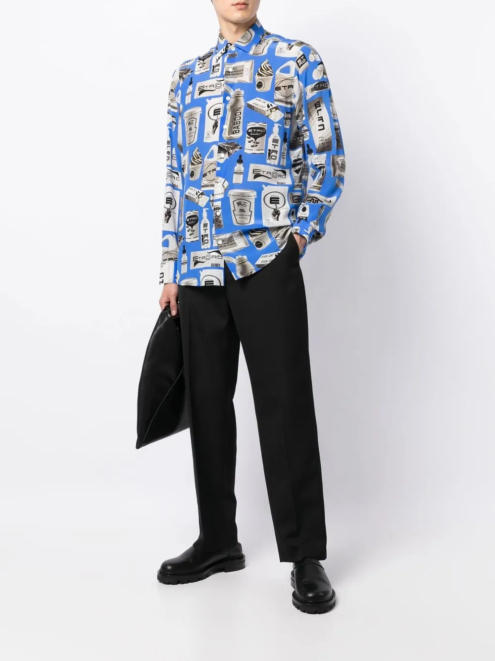 Shop Etro Logo-print Silk Shirt In Blue