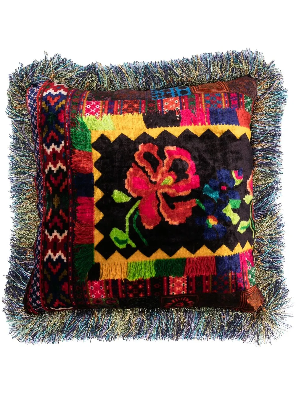 

Pierre-Louis Mascia frayed mix-print cushion - Blue