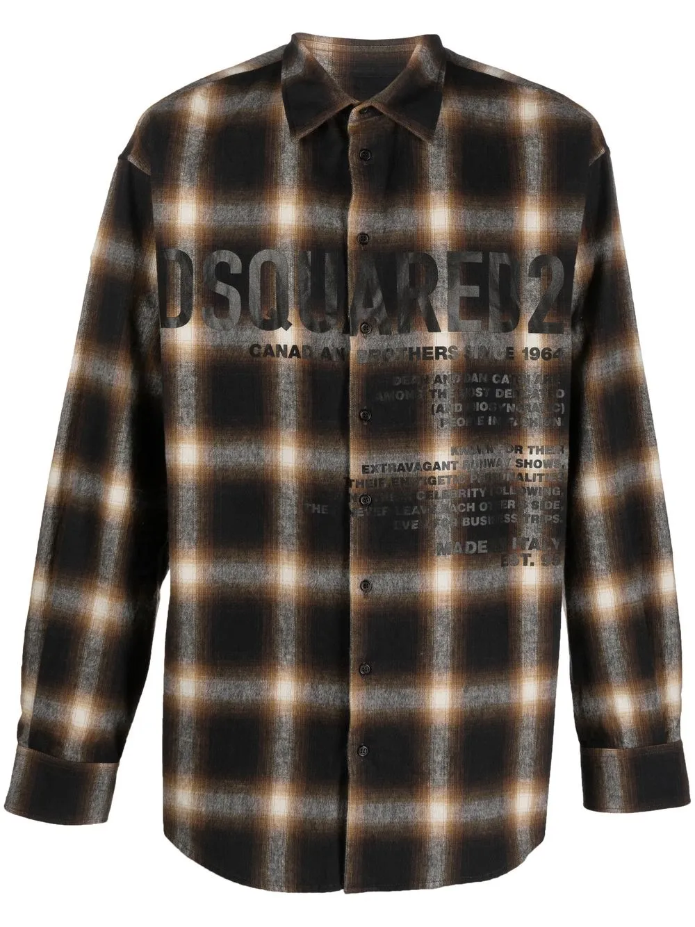 

Dsquared2 logo-print checked cotton shirt - Brown