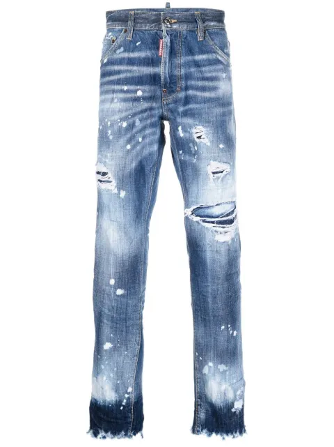 distressed-finish slim-fit jeans