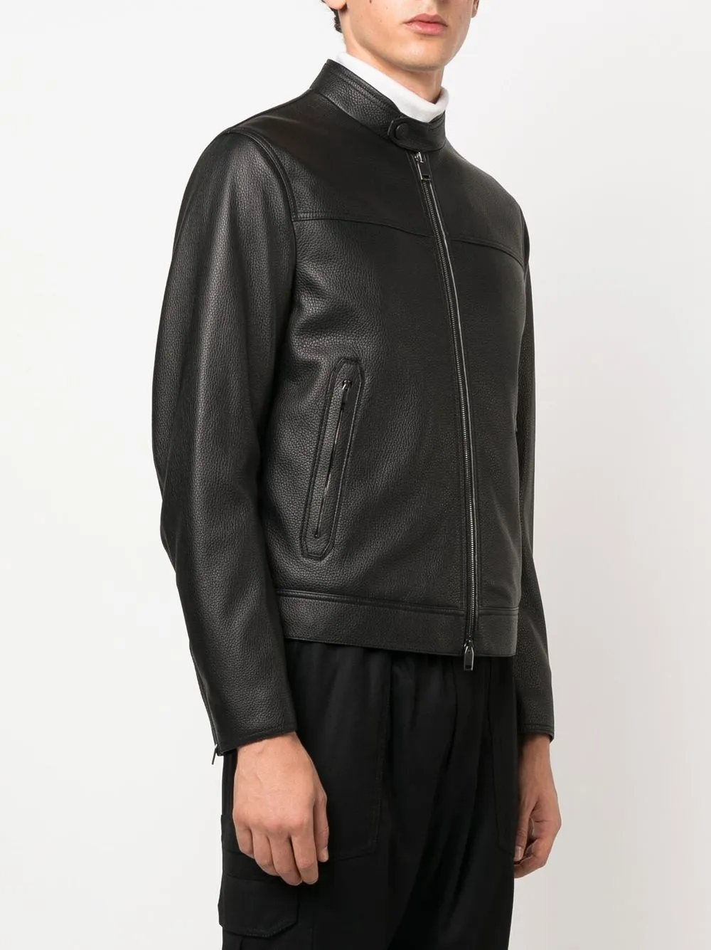 Brioni Zip-front Leather Jacket in Black, view 3